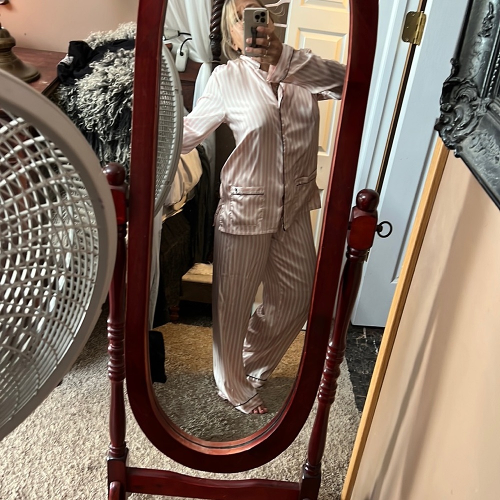 RARE Victorias Secret classic pink white stripes two piece pajamas set MEDIUM